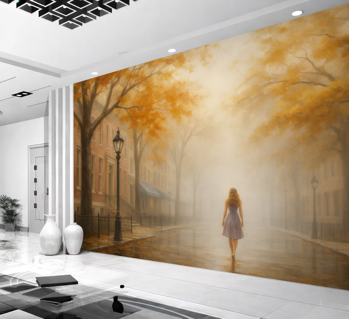 Fototapeta Jesienne miasto w mgle.