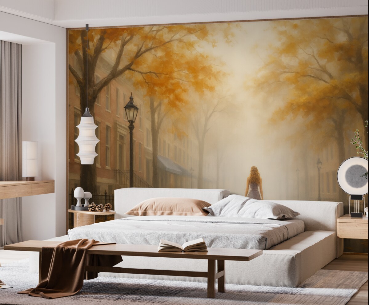 Fototapeta Jesienne miasto w mgle.