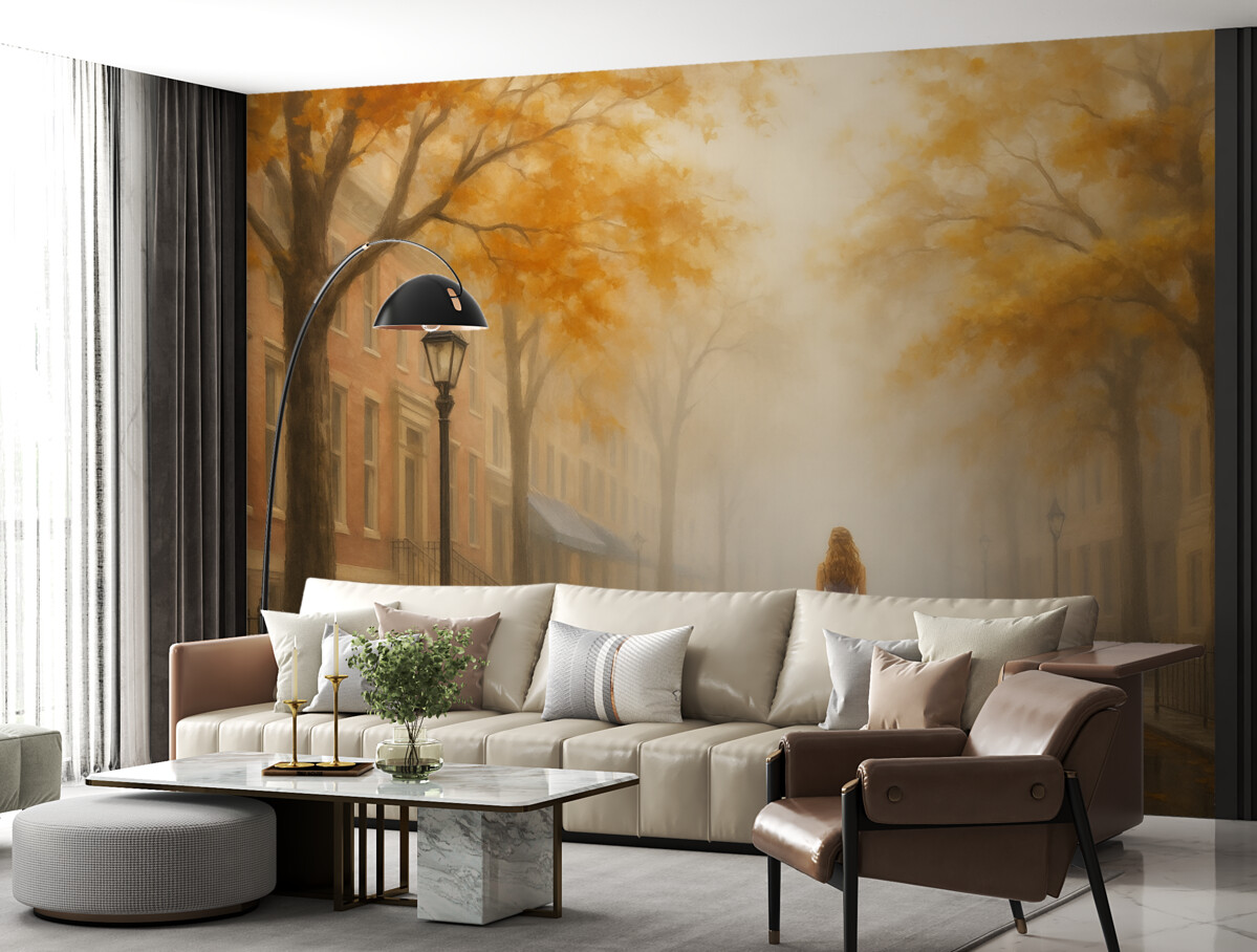 Fototapeta Jesienne miasto w mgle.