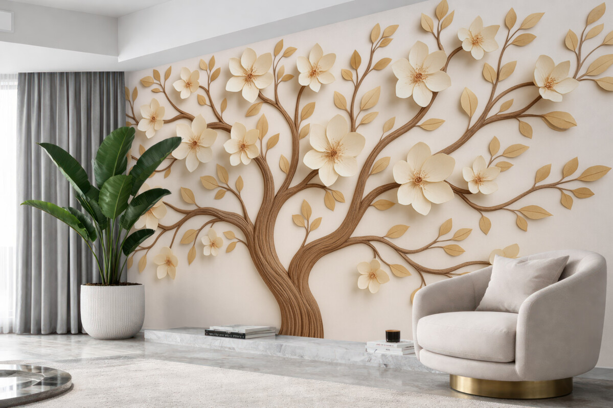 Fototapeta Drzewo z jasnymi bukietami.