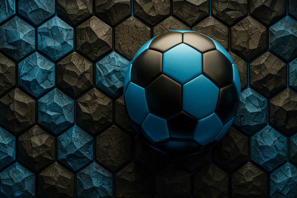 Fototapeta Wielka piłka nożna oraz czarno-niebieskie plastry sweeter.