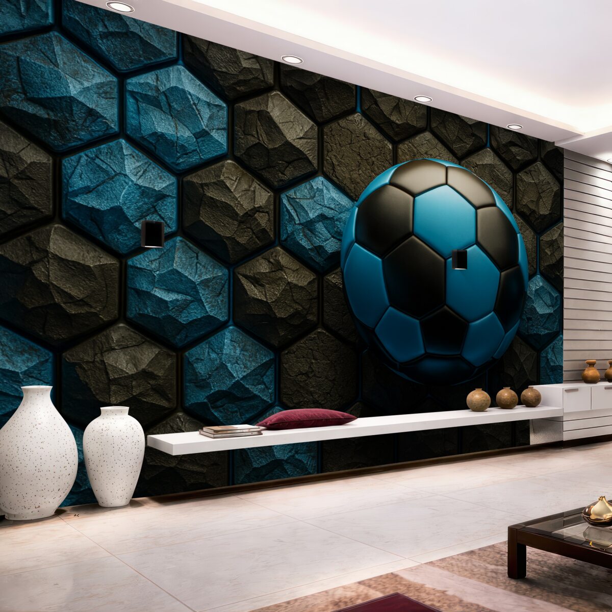 Fototapeta Wielka piłka nożna oraz czarno-niebieskie plastry sweeter.