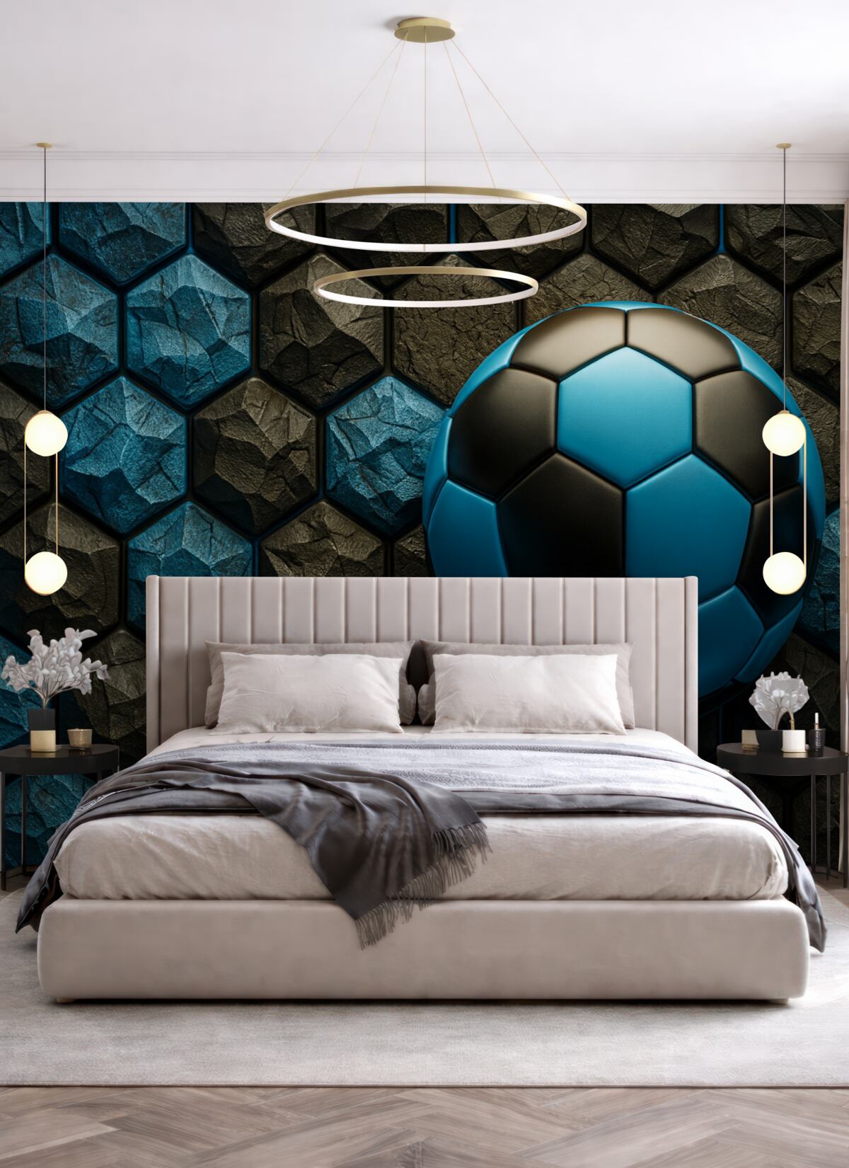 Fototapeta Wielka piłka nożna oraz czarno-niebieskie plastry sweeter.