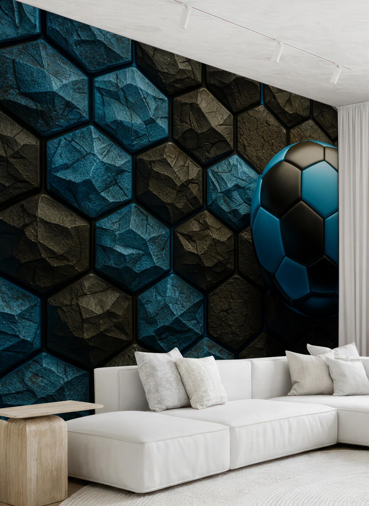 Fototapeta Wielka piłka nożna oraz czarno-niebieskie plastry sweeter.