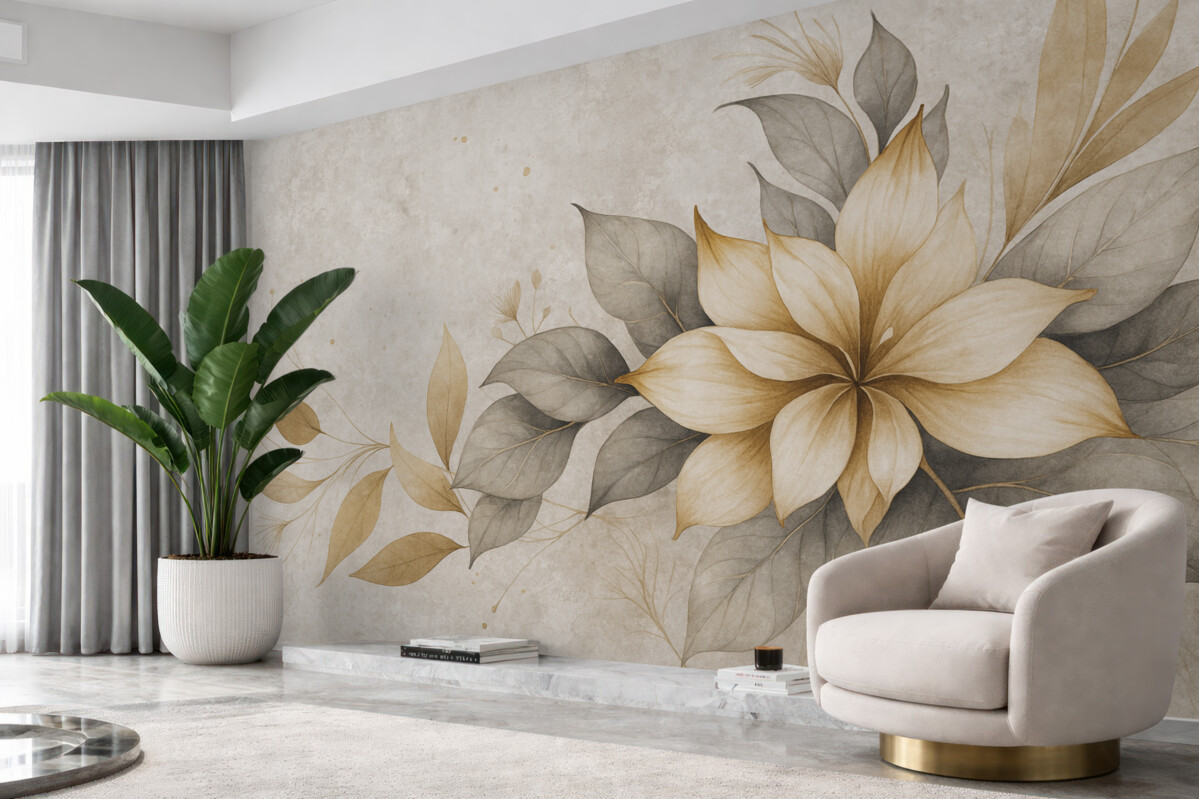 Fototapeta Gałązka kwiatów na tle sztucznego betonu.