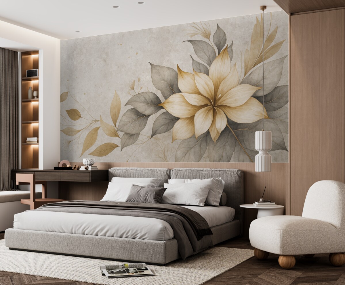 Fototapeta Gałązka kwiatów na tle sztucznego betonu.