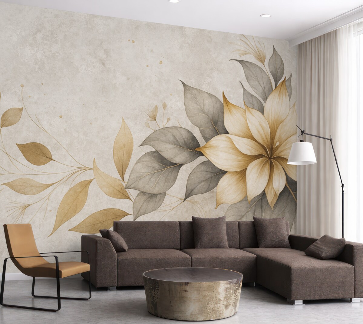 Fototapeta Gałązka kwiatów na tle sztucznego betonu.