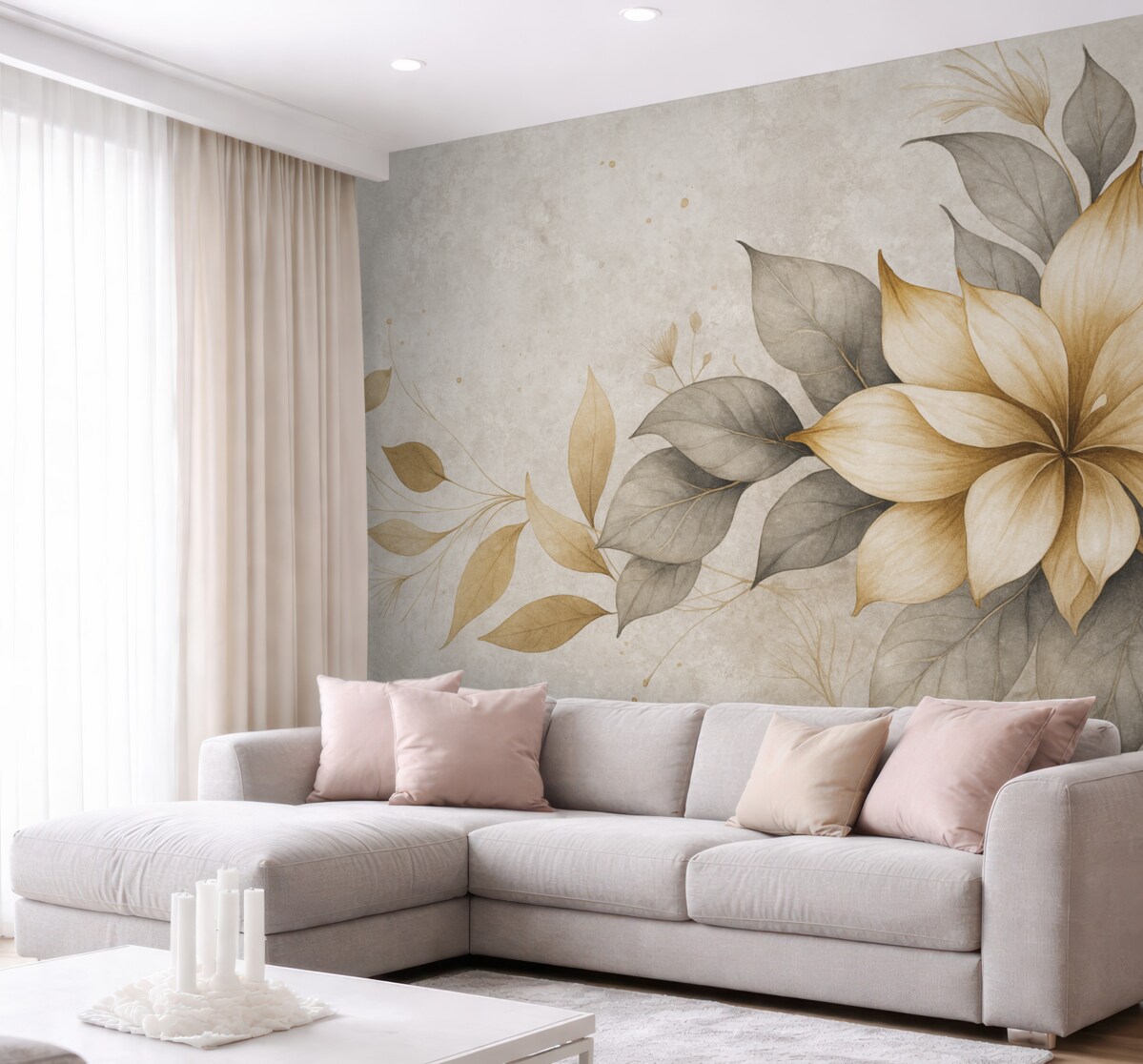 Fototapeta Gałązka kwiatów na tle sztucznego betonu.