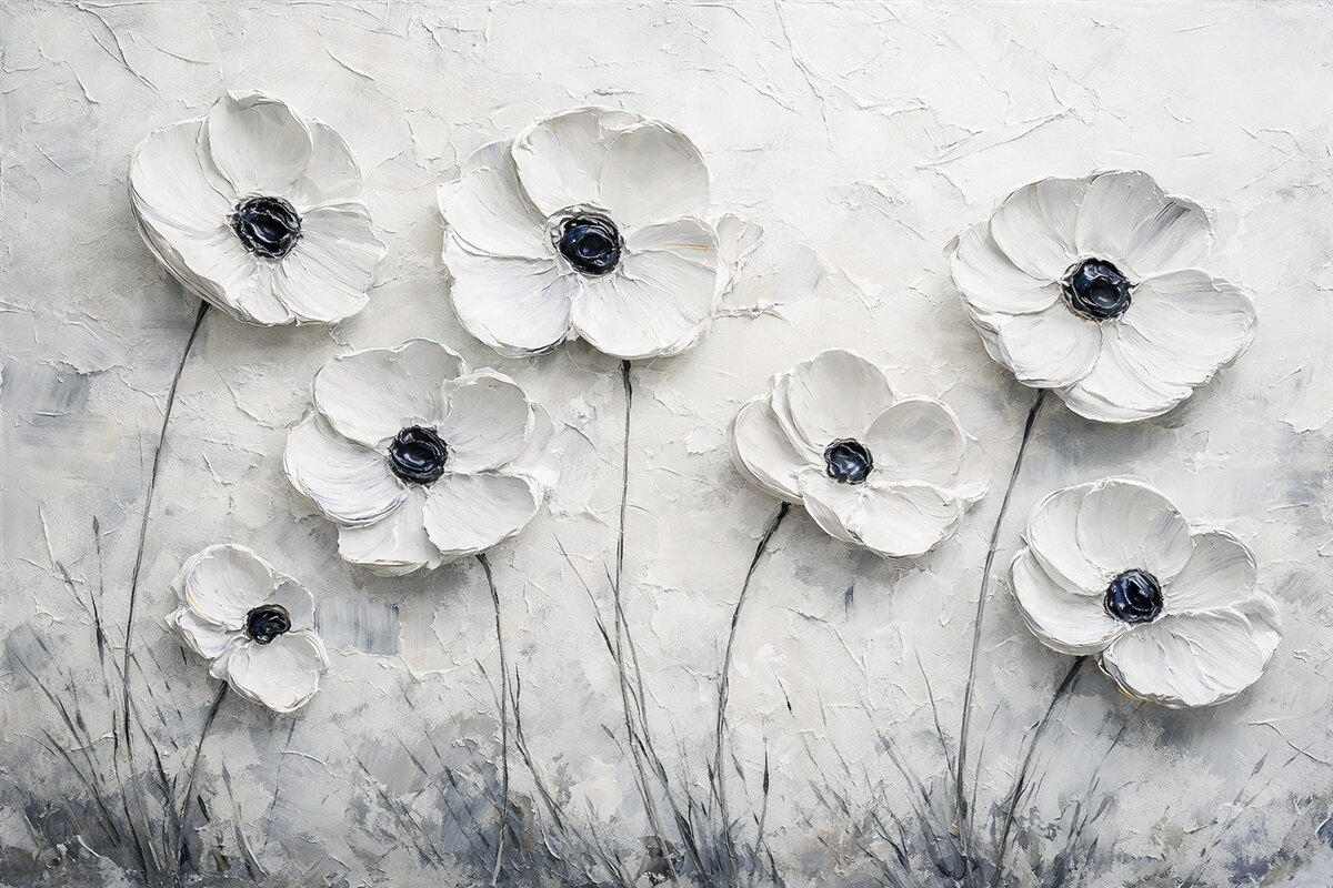 Fototapeta Stylowe szare kwiaty z naśladowaniem ruchu pędzla.