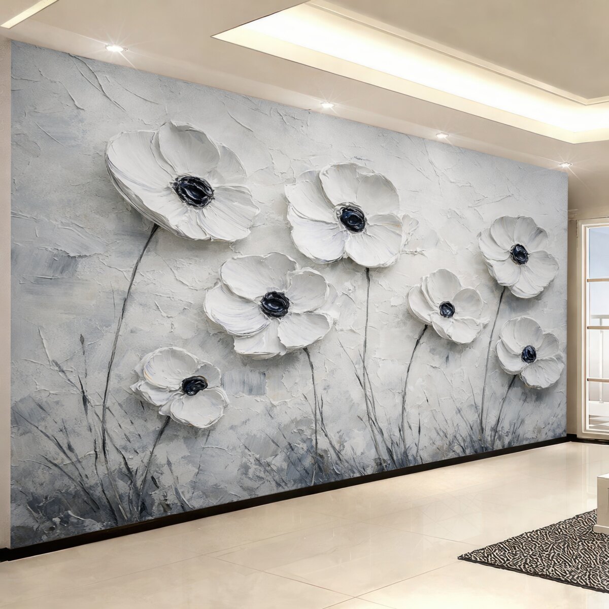 Fototapeta Stylowe szare kwiaty z naśladowaniem ruchu pędzla.