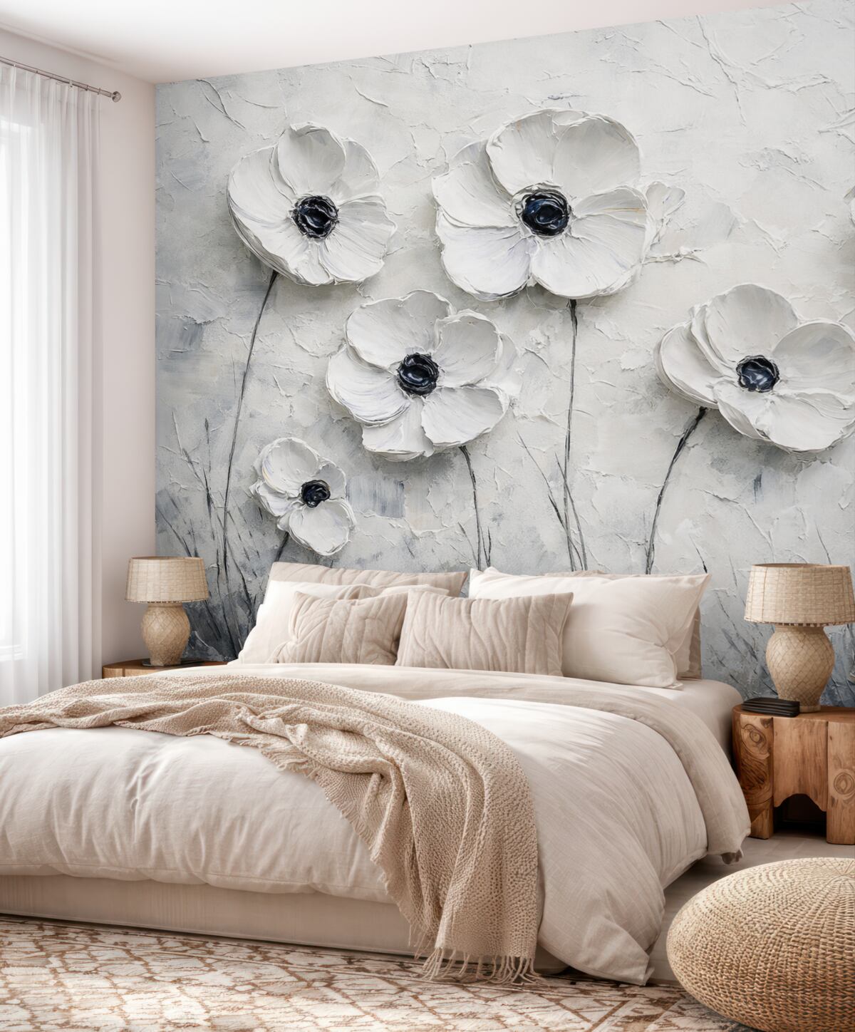 Fototapeta Stylowe szare kwiaty z naśladowaniem ruchu pędzla.