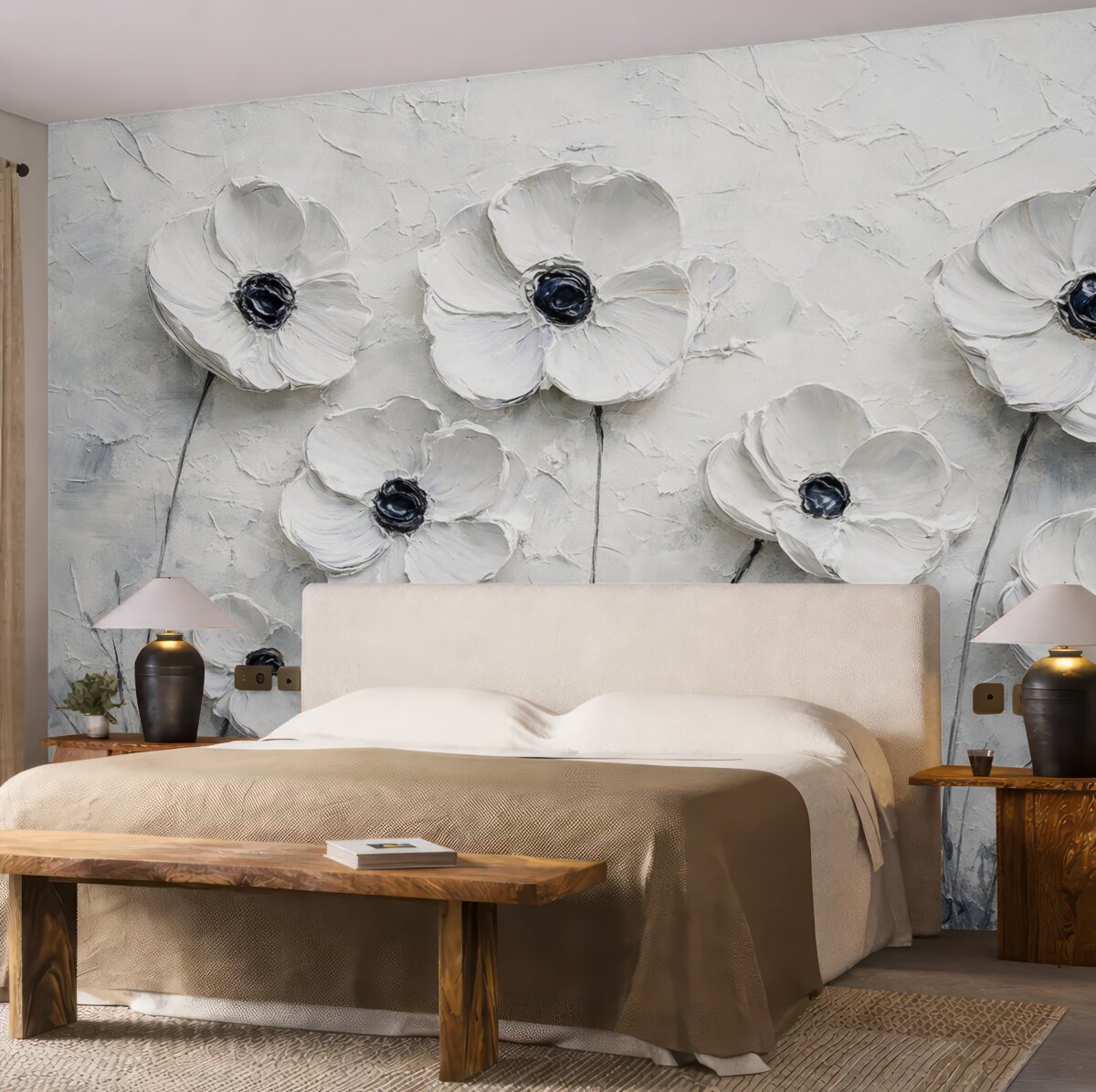 Fototapeta Stylowe szare kwiaty z naśladowaniem ruchu pędzla.