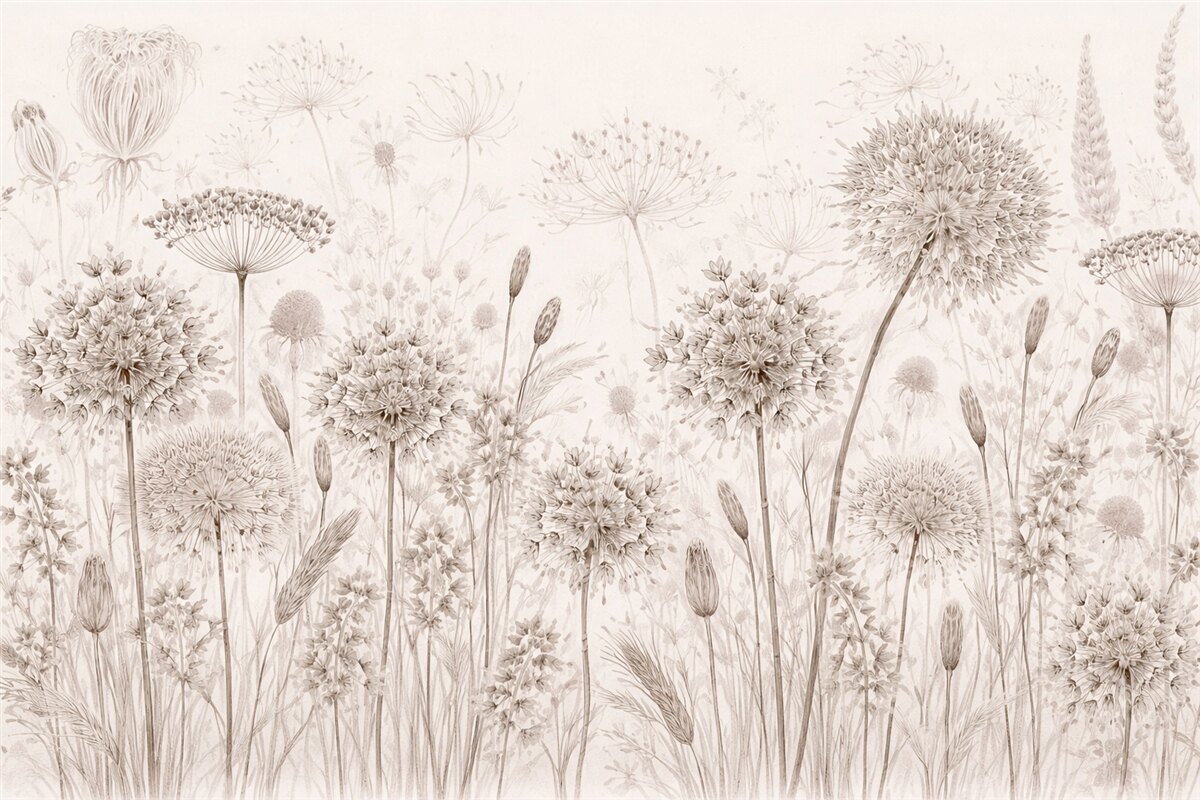 Fototapeta Lekkie mlecze i łąkowe kwiaty w technice akwareli.