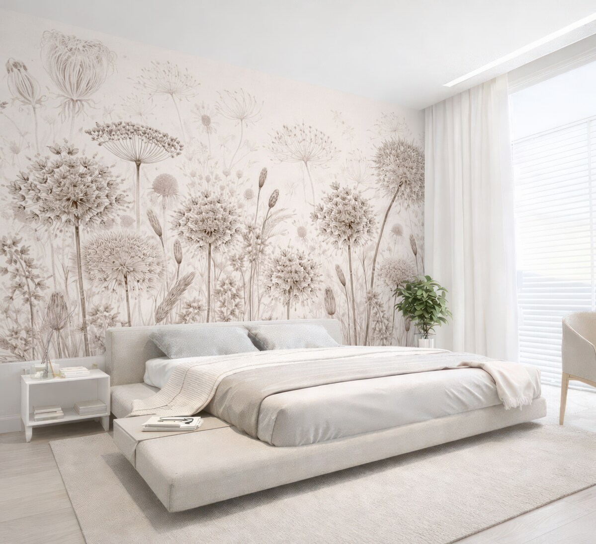 Fototapeta Lekkie mlecze i łąkowe kwiaty w technice akwareli.