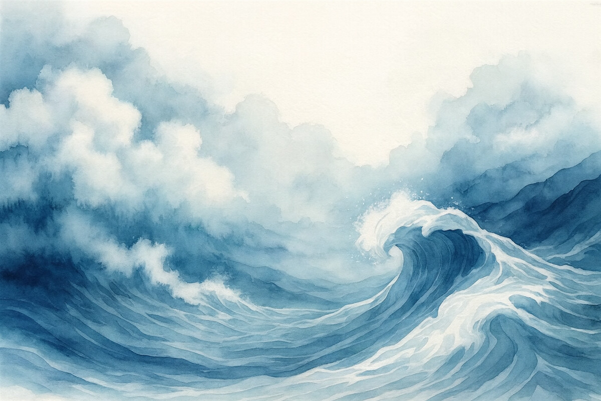 Fototapeta Oceń fale w stylu akwarelowym w odcieniach błękitu.