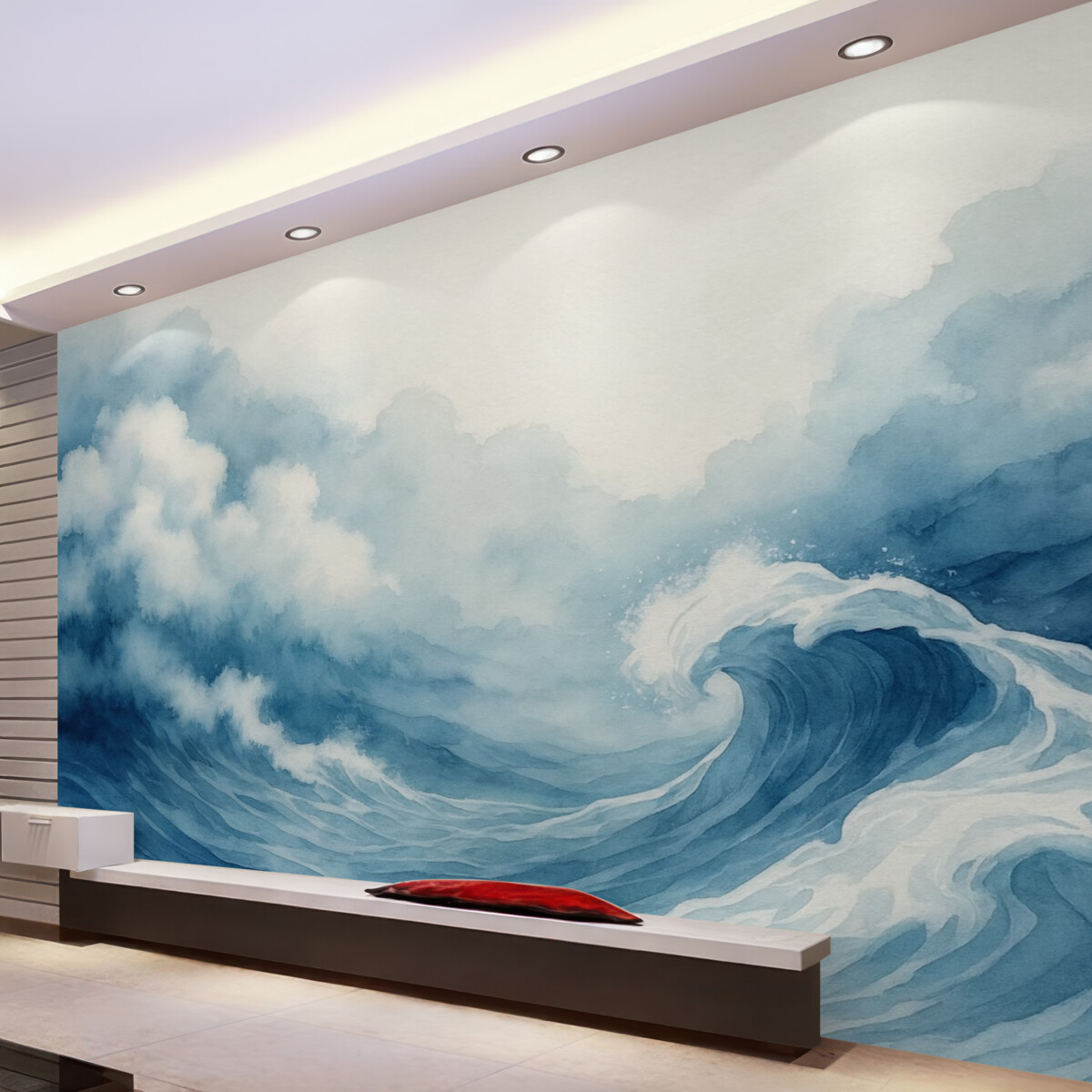 Fototapeta Oceń fale w stylu akwarelowym w odcieniach błękitu.