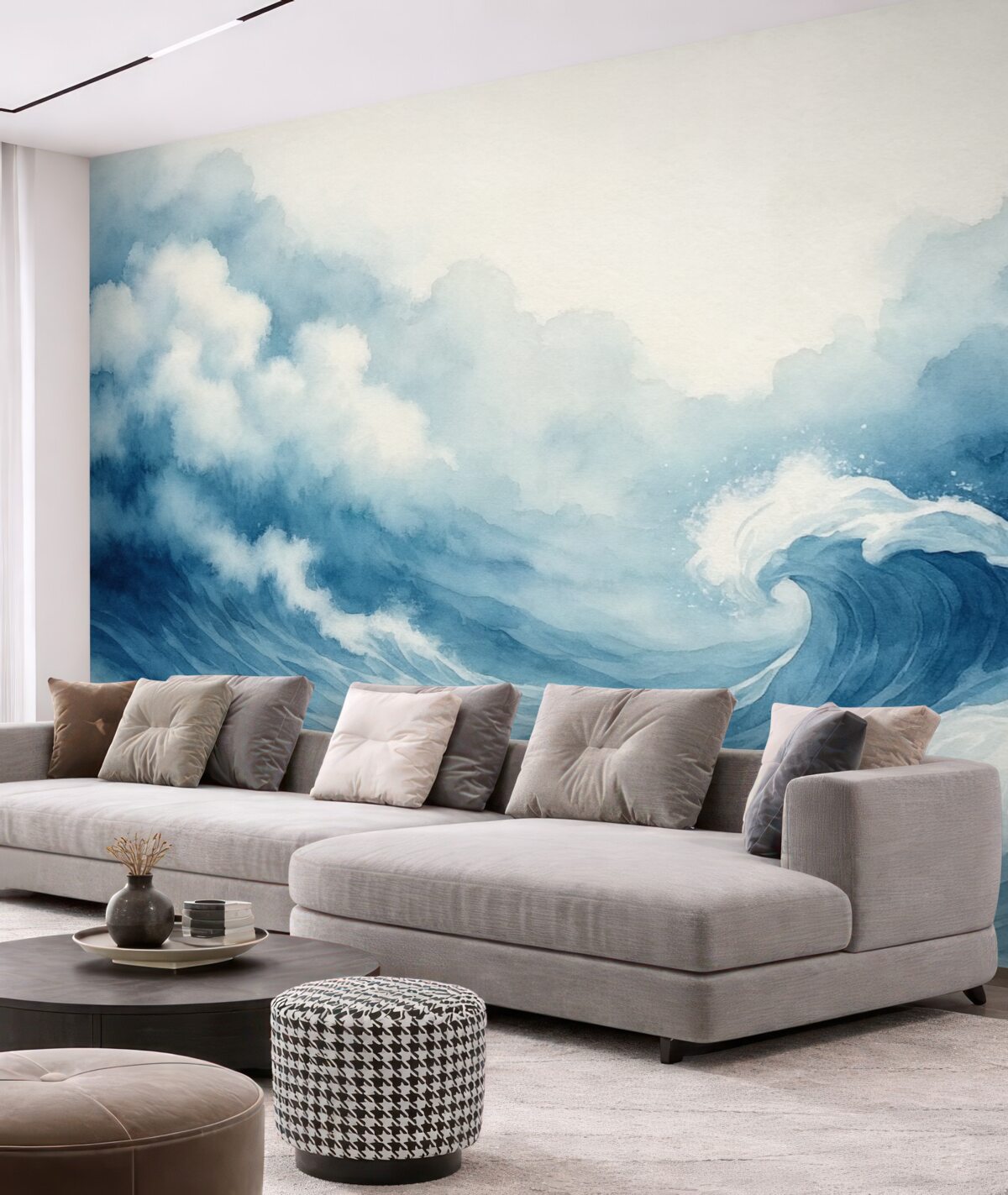 Fototapeta Oceń fale w stylu akwarelowym w odcieniach błękitu.