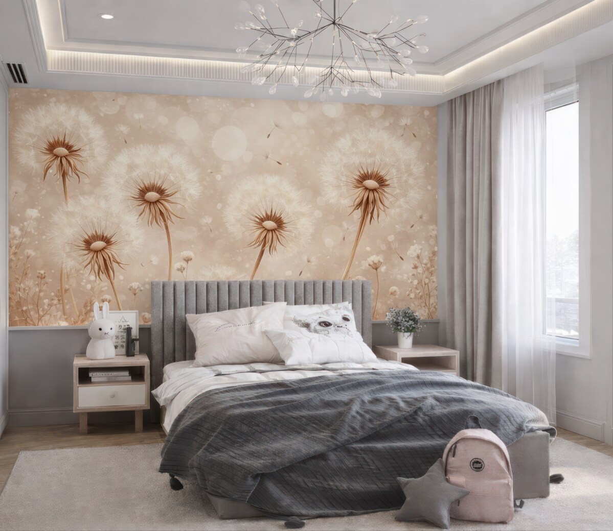 Fototapeta Stylowe mlecze i łąkowe kwiaty w artystycznym wydaniu w ciepłych tonacjach.