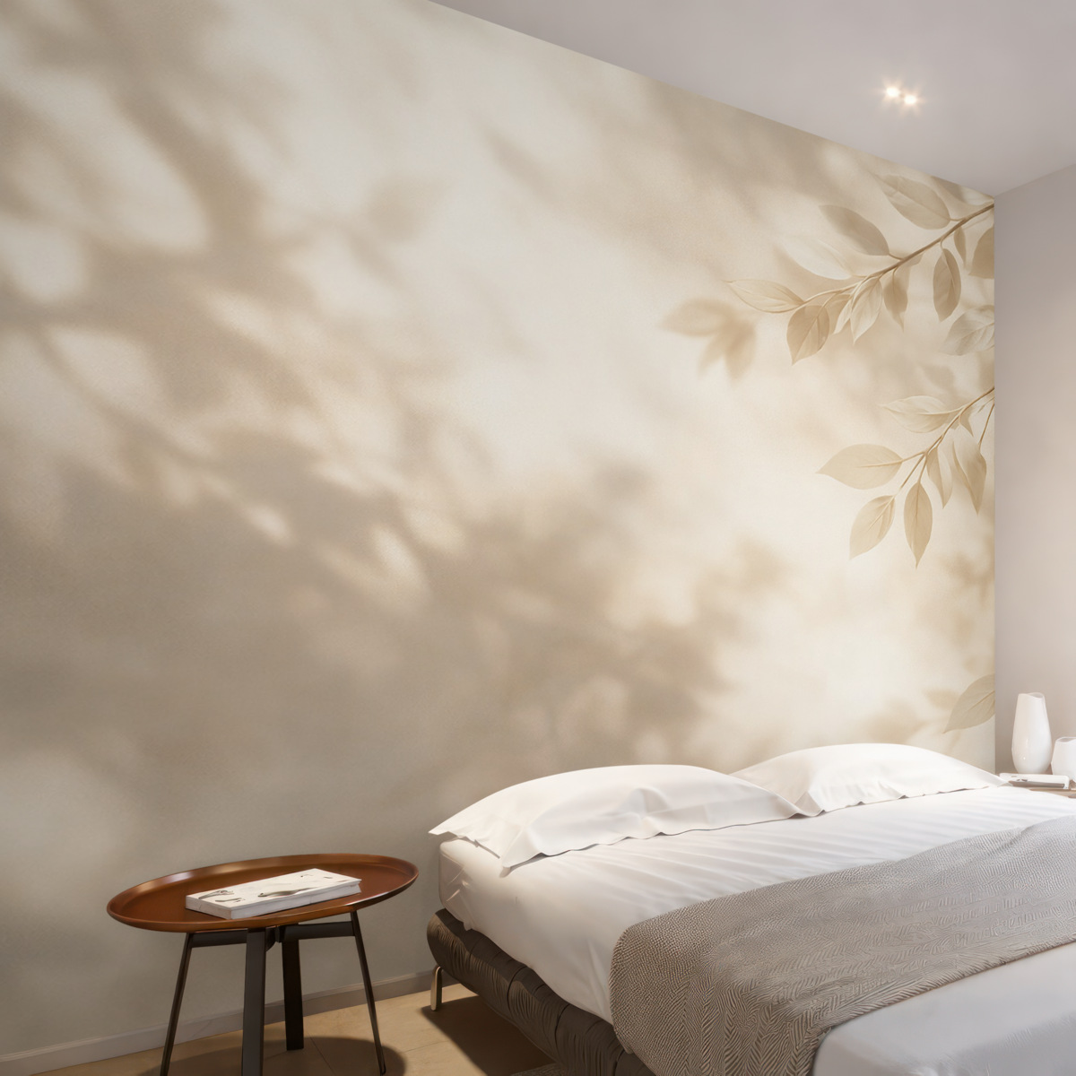 Fototapeta Żółte konary drzew na beżowym tle ściany.