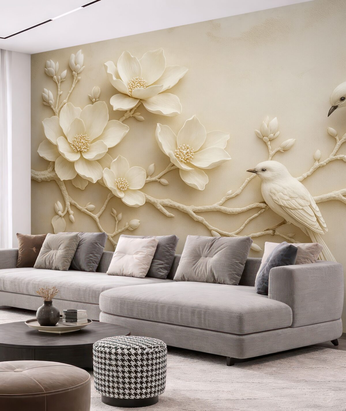 Fototapeta gałęzie magnolii w technice 3D z ptakami