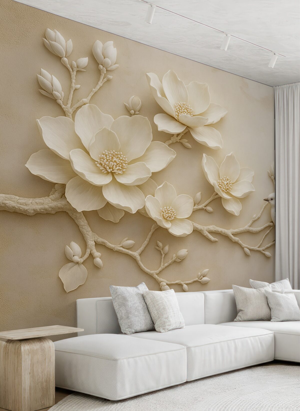 Fototapeta gałęzie magnolii w technice 3D z ptakami