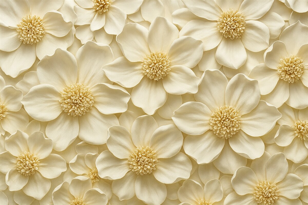 Fototapeta Beżowa aranżacja kwiatu 3D z żółtymi detalami.