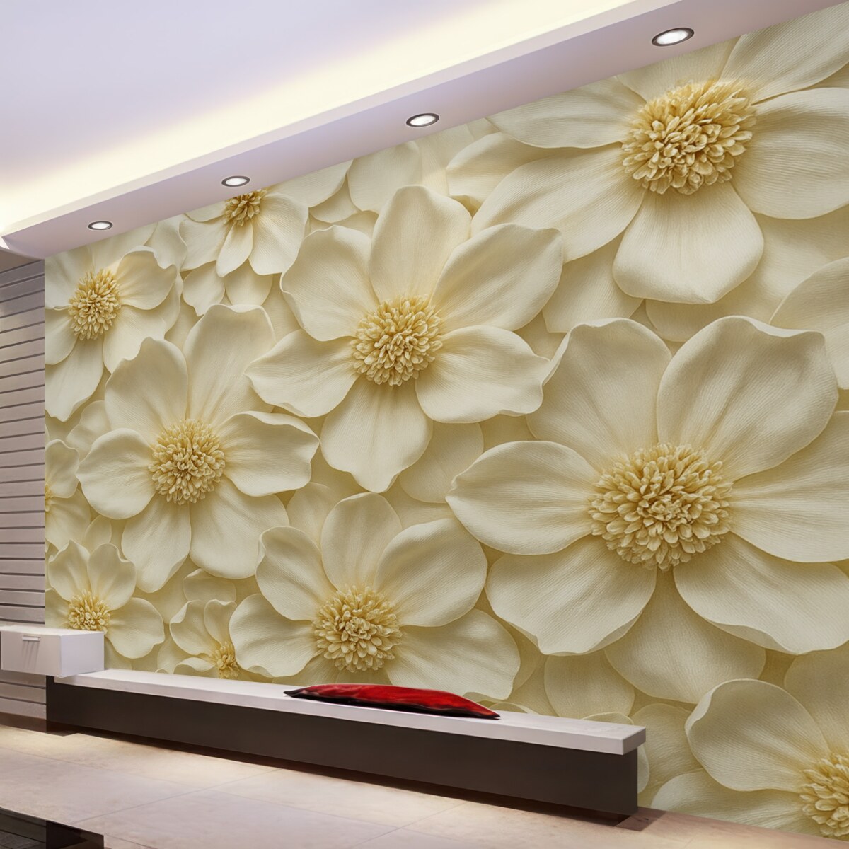 Fototapeta Beżowa aranżacja kwiatu 3D z żółtymi detalami.