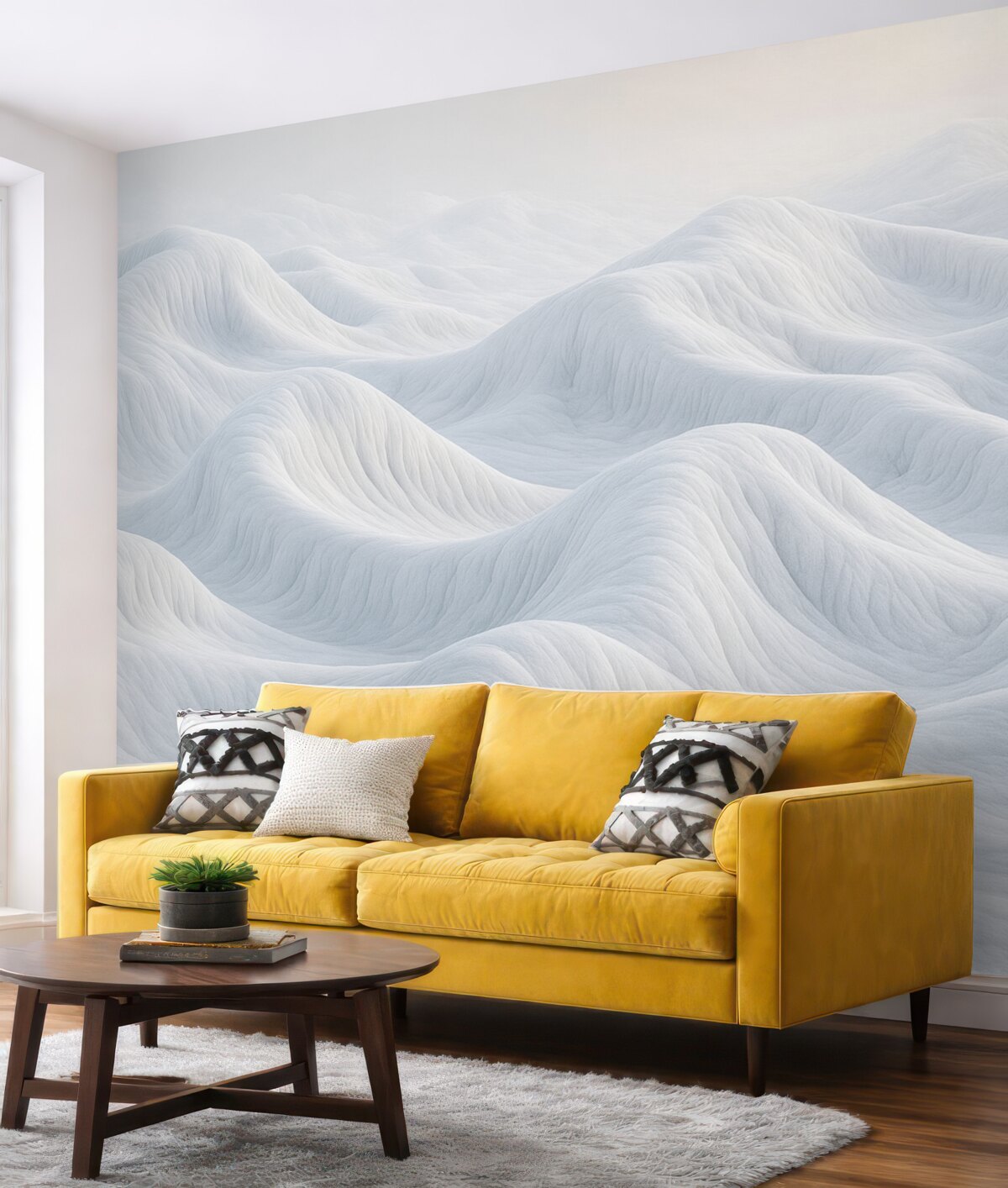 Fototapeta Niebieski pejzaż z falistymi wzgórzami i piaskowymi wydmami.