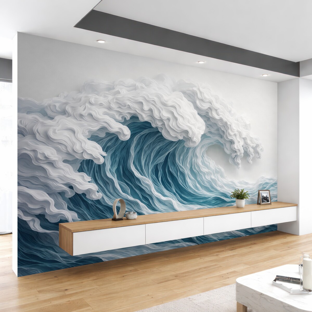 Fototapeta Spieniona zmiana oceanu w stylu wycinanki.