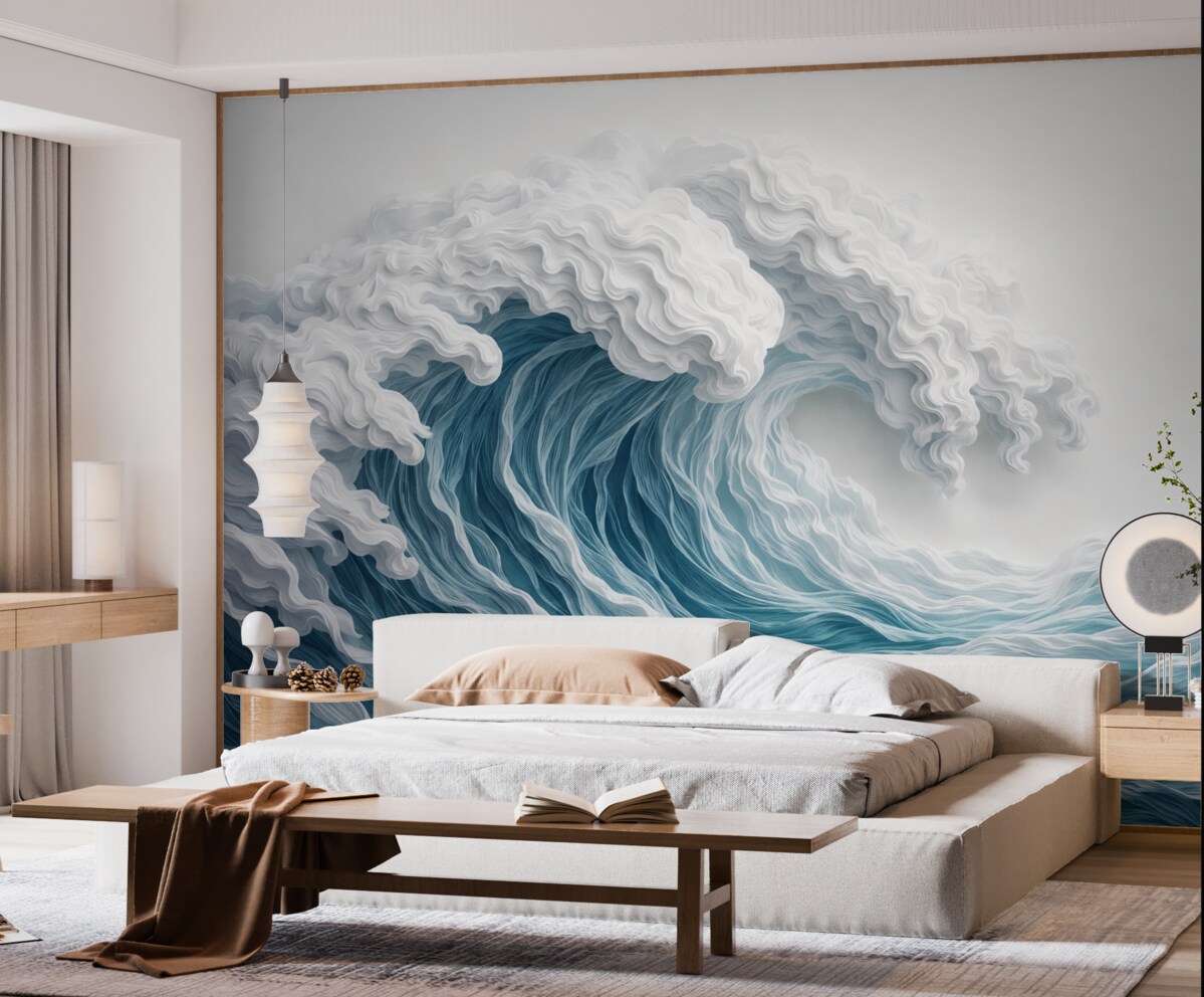 Fototapeta Spieniona zmiana oceanu w stylu wycinanki.