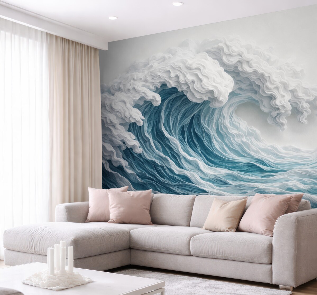 Fototapeta Spieniona zmiana oceanu w stylu wycinanki.