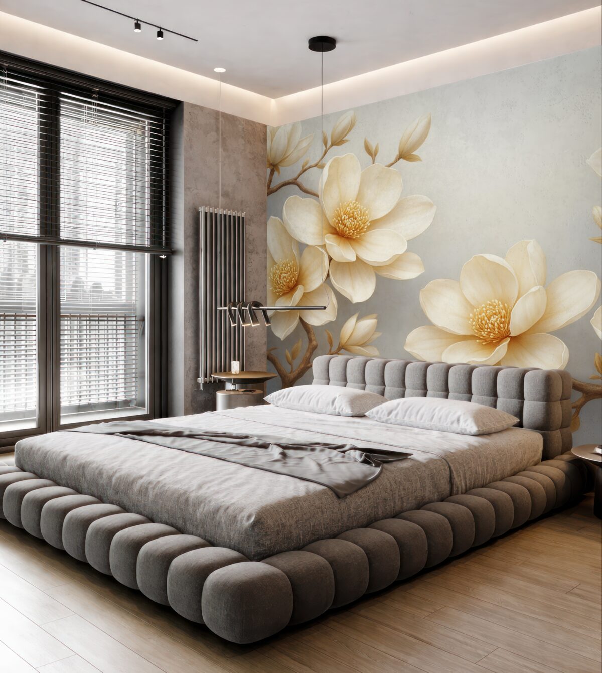 Fototapeta Cudowne, kwitnące kremowe magnolie na jasnym tle.