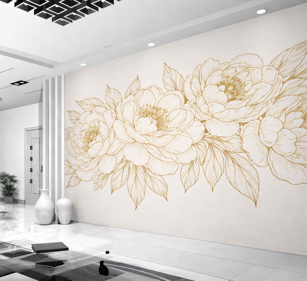 Fototapeta Trzy róże przedstawione linią.