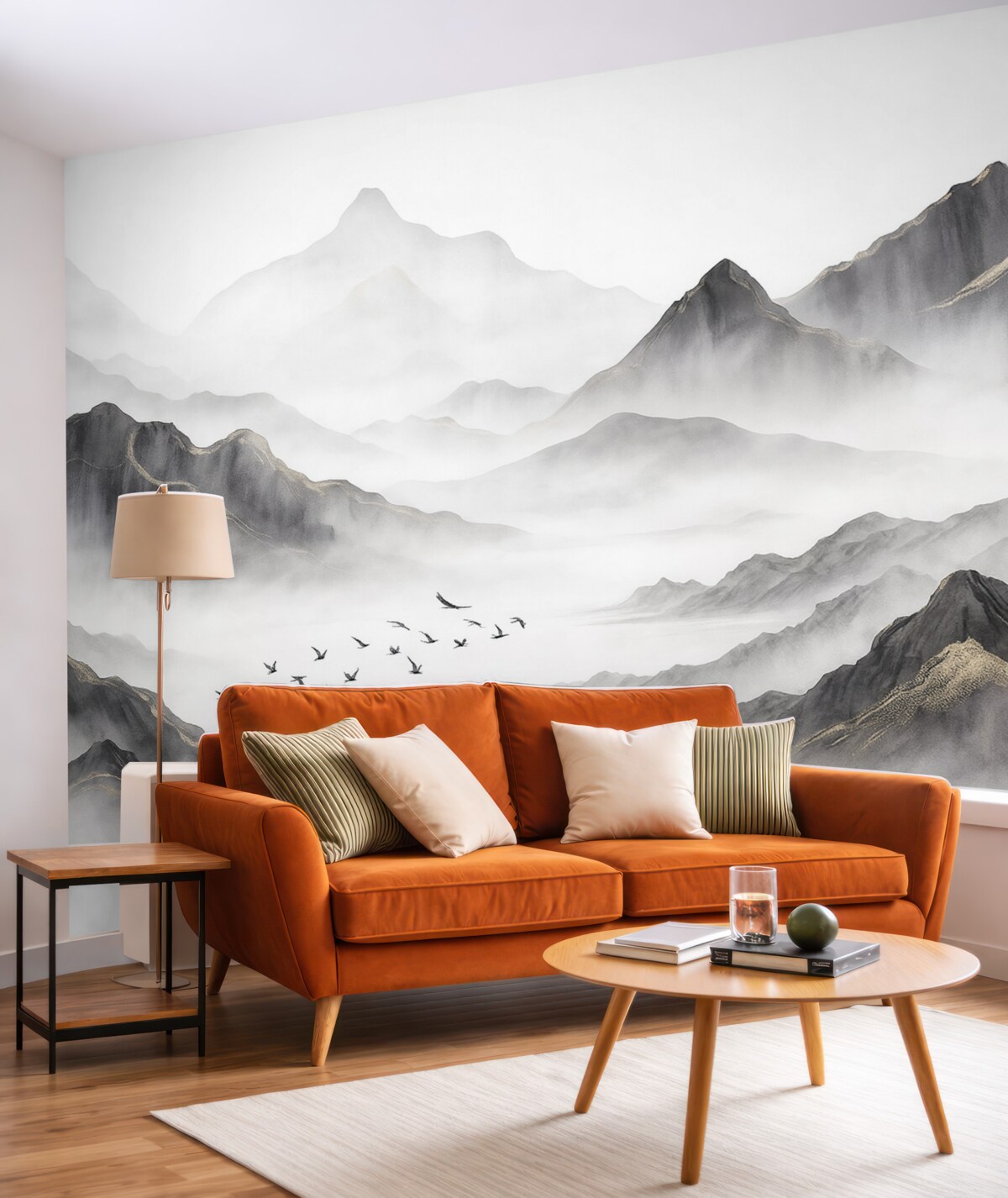 Fototapeta Subtelne wzgórza w obłokach w technice akwarelowej.