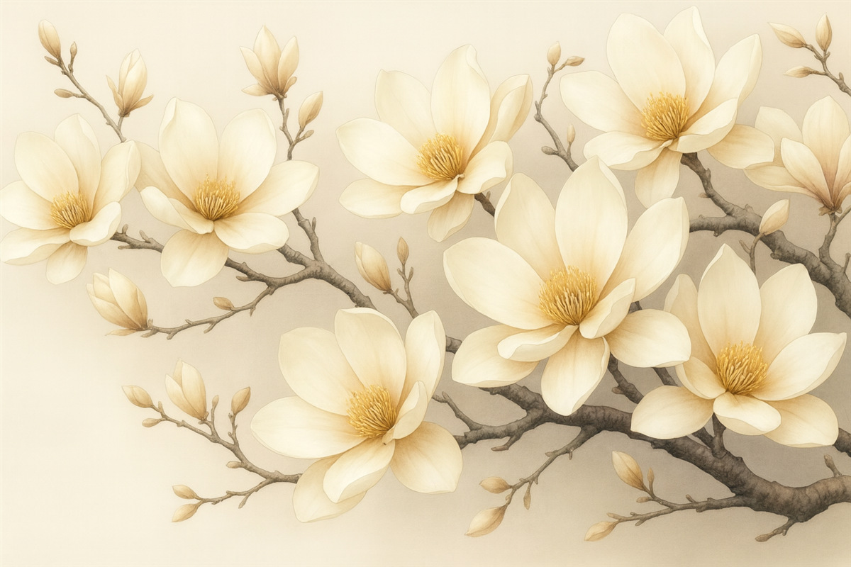 Fototapeta Cudowne kwitnące jasne kwiaty magnolii na białym tle.