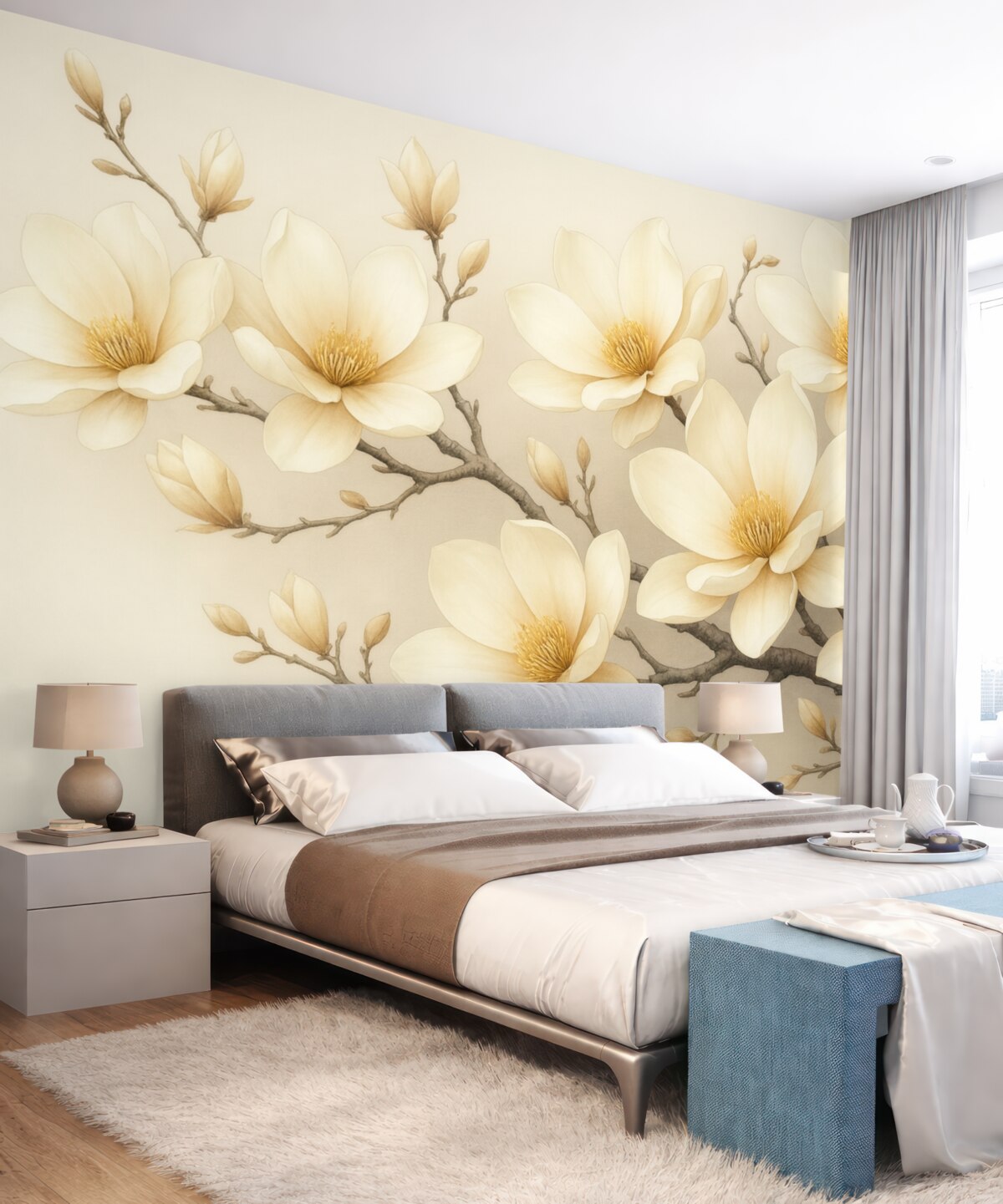 Fototapeta Cudowne kwitnące jasne kwiaty magnolii na białym tle.