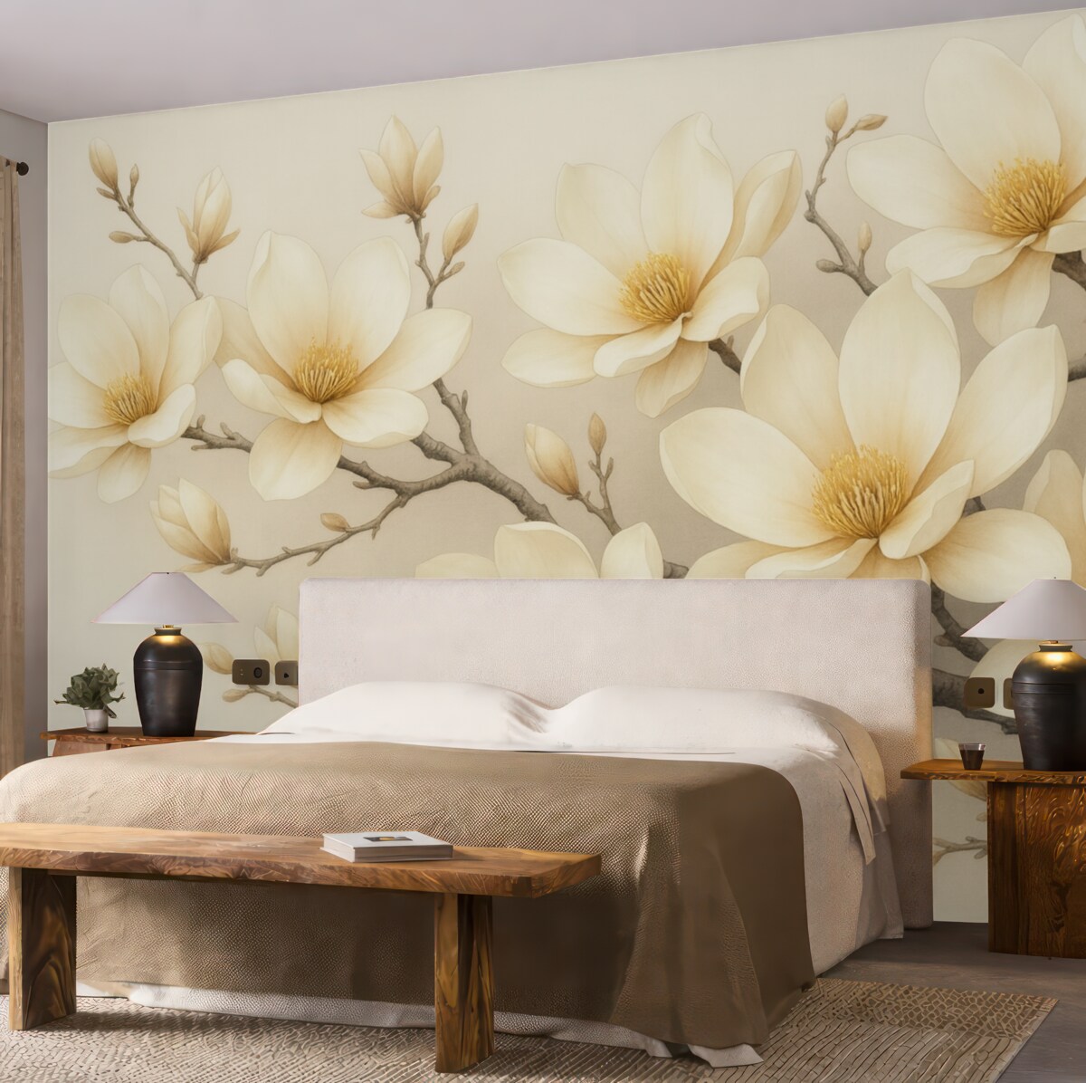 Fototapeta Cudowne kwitnące jasne kwiaty magnolii na białym tle.