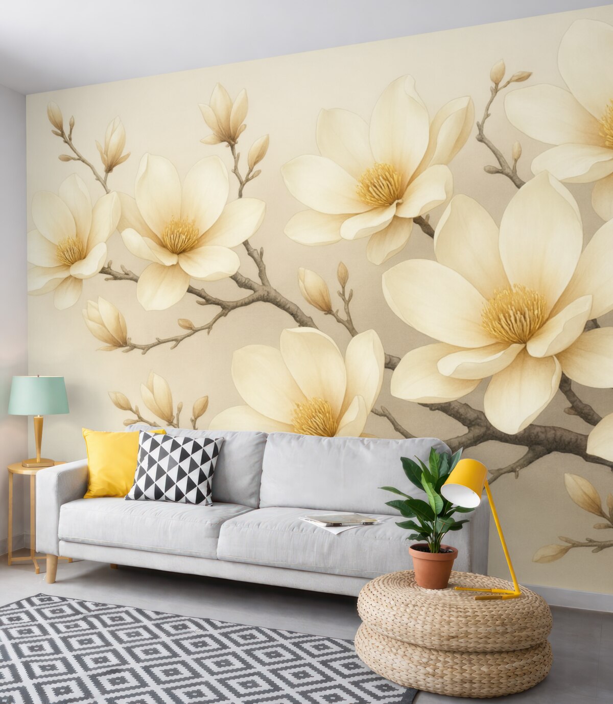 Fototapeta Cudowne kwitnące jasne kwiaty magnolii na białym tle.