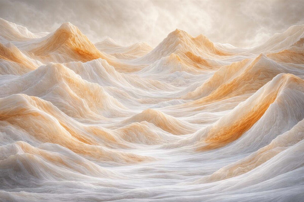 Fototapeta Górskie pagórki w pomarańczowo-szarych tonach.