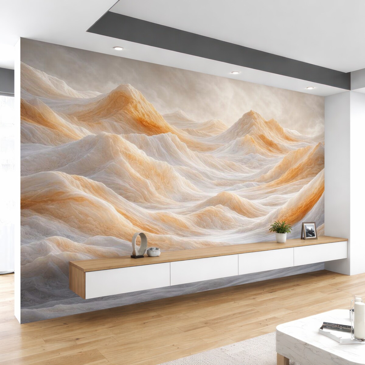 Fototapeta Górskie pagórki w pomarańczowo-szarych tonach.