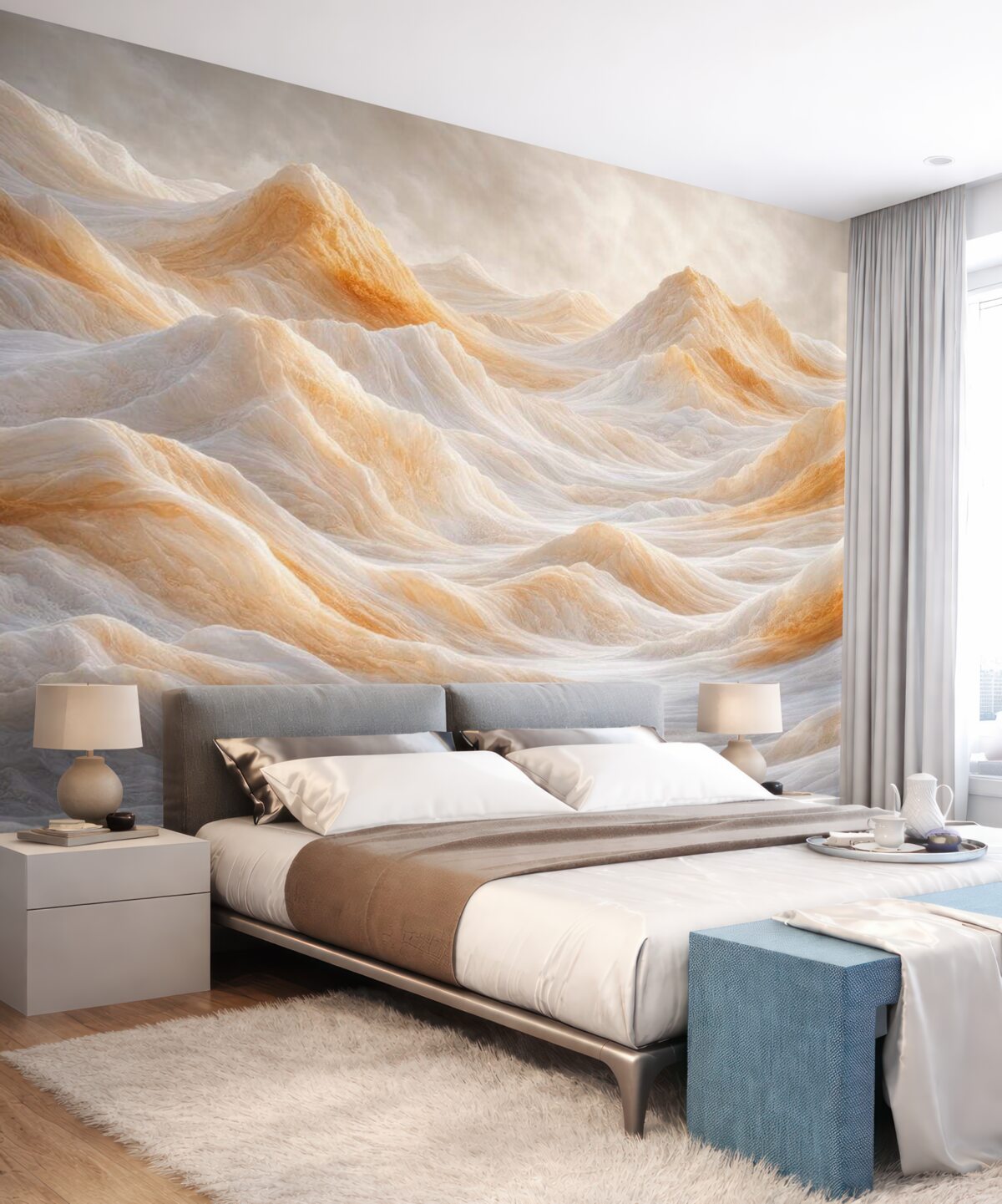 Fototapeta Górskie pagórki w pomarańczowo-szarych tonach.