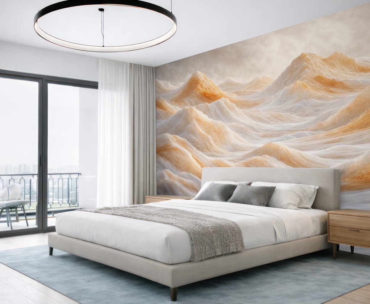 Fototapeta Górskie pagórki w pomarańczowo-szarych tonach.