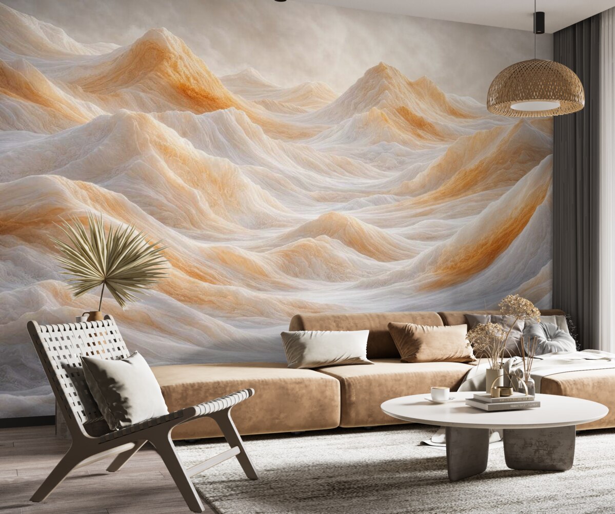 Fototapeta Górskie pagórki w pomarańczowo-szarych tonach.