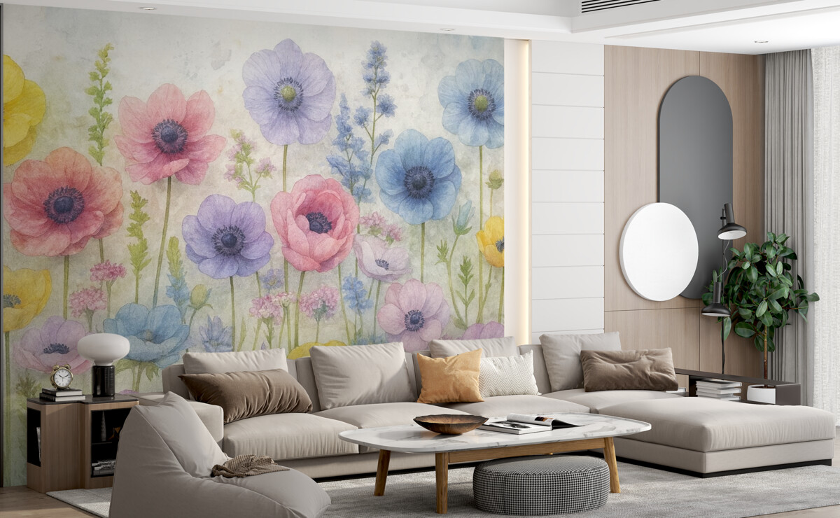 Fototapeta Wysokie akwarelowe rośliny na postarzonym tle.