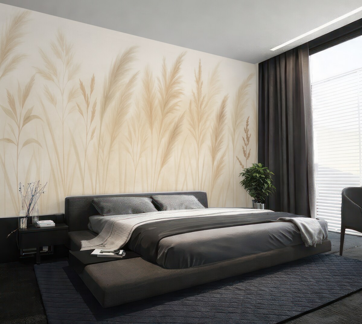 Fototapeta Wysokie, subtelne trawy, kłosy i rośliny w stonowanych beżowych i kremowych tonach, na lekko zatartej tle.