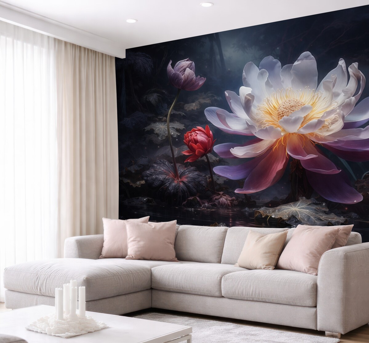 Fototapeta Cudowne kwiaty rozwijające się w magicznej, tajemniczej aurze.