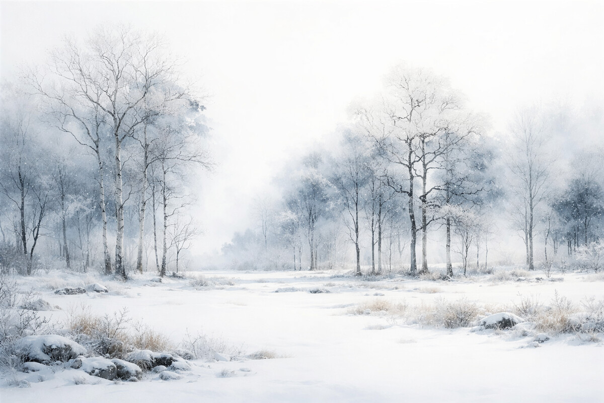 Fototapeta Niebieskie drzewa w technice akwarelowej na jasnym tle.