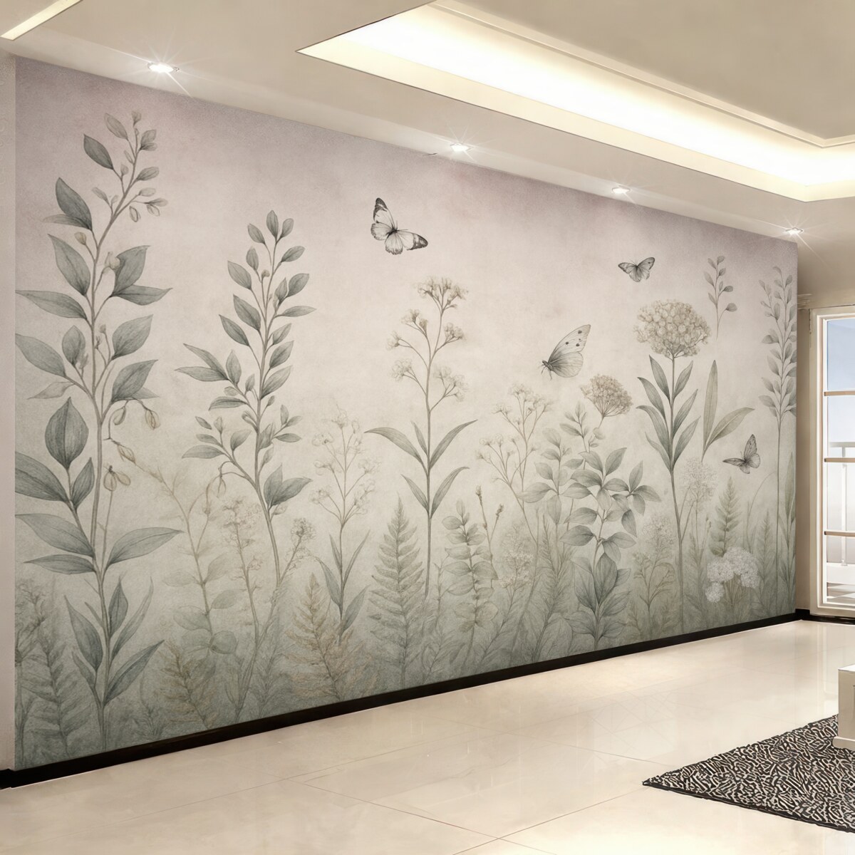 Fototapeta Wysokie rośliny i ćmy na postarzałym tle.