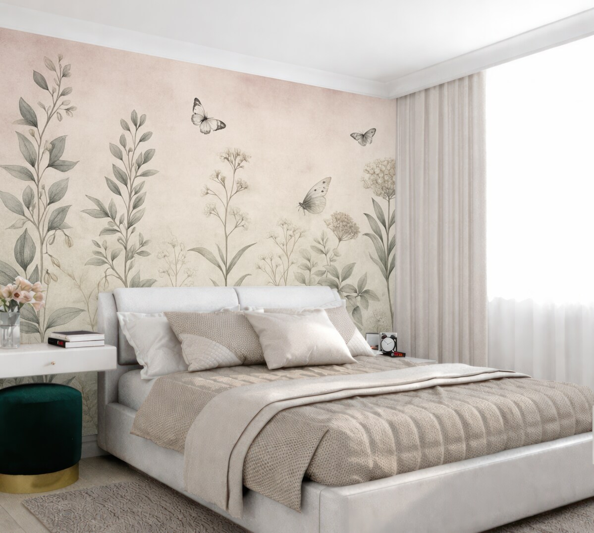 Fototapeta Wysokie rośliny i ćmy na postarzałym tle.