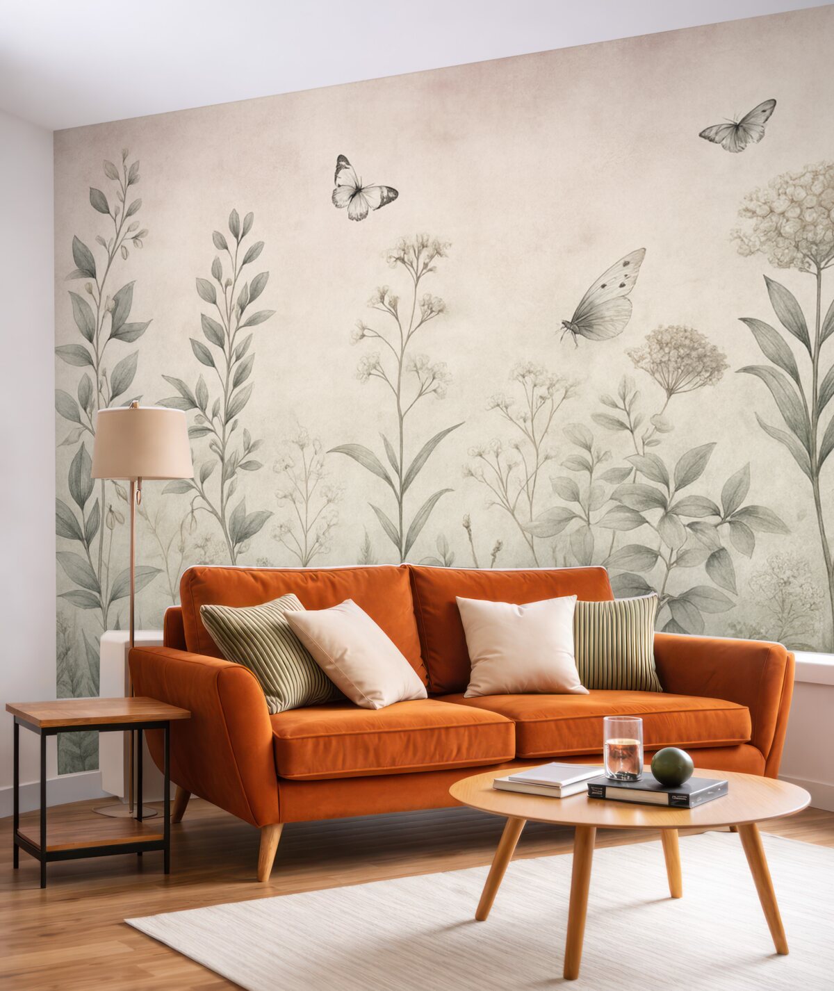 Fototapeta Wysokie rośliny i ćmy na postarzałym tle.